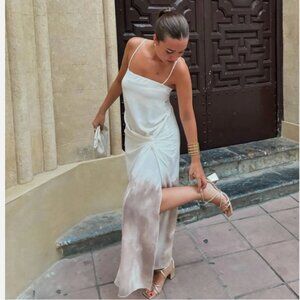 Zara Draped Ombre Midi Dress Ecru Brown Tan Size Small